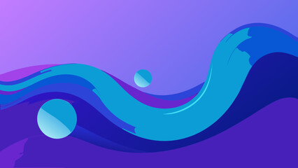 Abstract digital artwork featuring flowing blue and purple wave-like shapes with floating spheres.