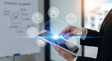 Strategic Planner Implementing Innovative Digital Solutions for Continuous Business Growth and Team Collaboration, Ideal for Corporate Websites and Presentations.