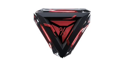 Futuristic technology concept isolated on transparent background a glowing, triangular device with red accents, suggesting advanced technology, gaming, or a hightech interface