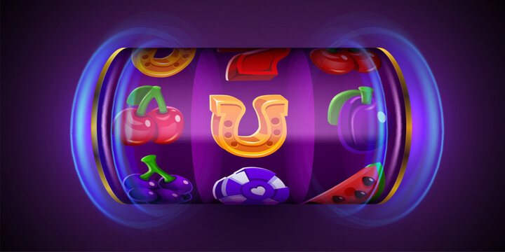 Vibrant slot machine reel with classic lucky symbols for casino games and entertainment. Vector illustration