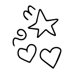 Whimsical Celestial Love Star and Heart Doodle Vector Graphic