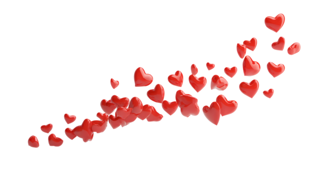 Red hearts cascading upward on black background - romantic and love theme design - Powered by Adobe