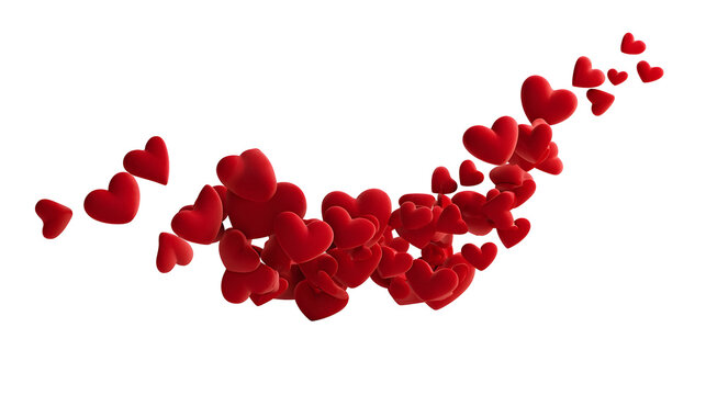 Romantic cascade of red hearts floating upward for valentine's day design