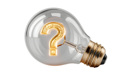 Illuminated light bulb with golden question mark symbolizing innovation and curiosity