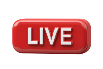 Red rectangular button with rounded edges and bold white live text