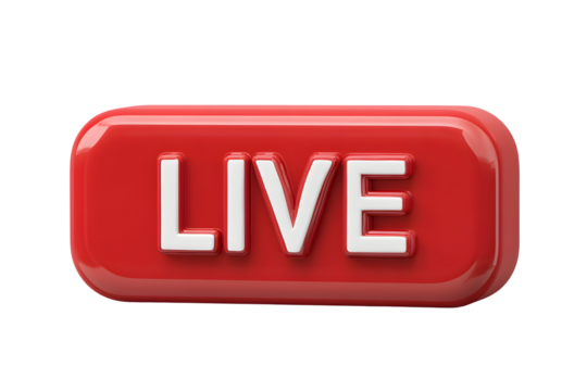 Red rectangular button with rounded edges and bold white live text