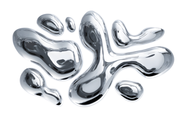 Glossy liquid chrome droplets on black background for design projects