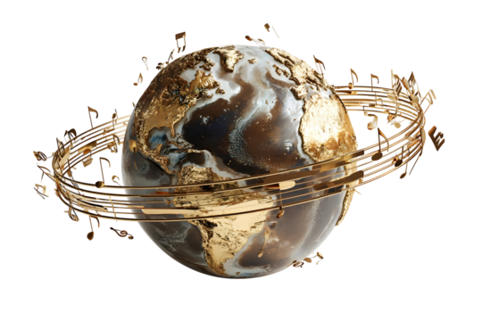 Artistic earth with musical notes symbolizing global harmony and creativity