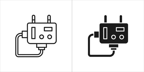 Set of two electrical plug icons, one outline and one solid black