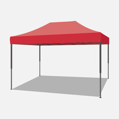 Red outdoor canopy tent illustration with metal frame and shadow, perfect for event, market, or camping design concept.