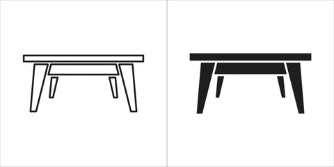 Two icons of a table, one outline and one filled