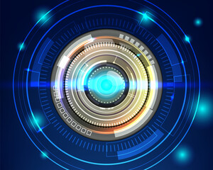 Futuristic digital interface with glowing blue circular HUD design, high-tech concept for technology, sci-fi, and innovation themes.