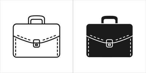 Two icons of a briefcase, one outline and one solid black
