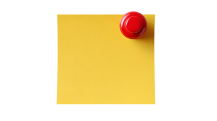Classic sticky note with red thumbtack on golden yellow background