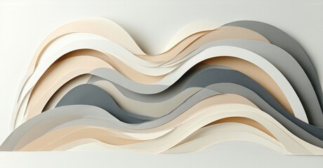 Obraz premium Abstract waves, layered paper textures. Neutral tones create soft, flowing forms. Minimalist design, elegant presentation.