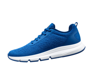 Angled Perspective of Flying Blue Running Shoe, Modern Athletic Design, Isolated on Transparent Background PNG