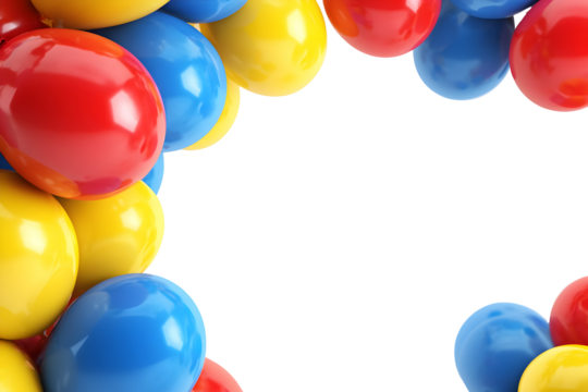 Cluster of shiny helium balloons in bright primary colors for festive celebration or party decor