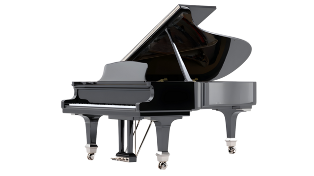 Sleek black lacquer grand piano for music and performance themes