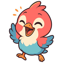 Joyful cartoon bird struts with open wings