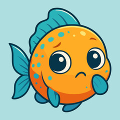 A cute yellow fish with teal fins swims alone