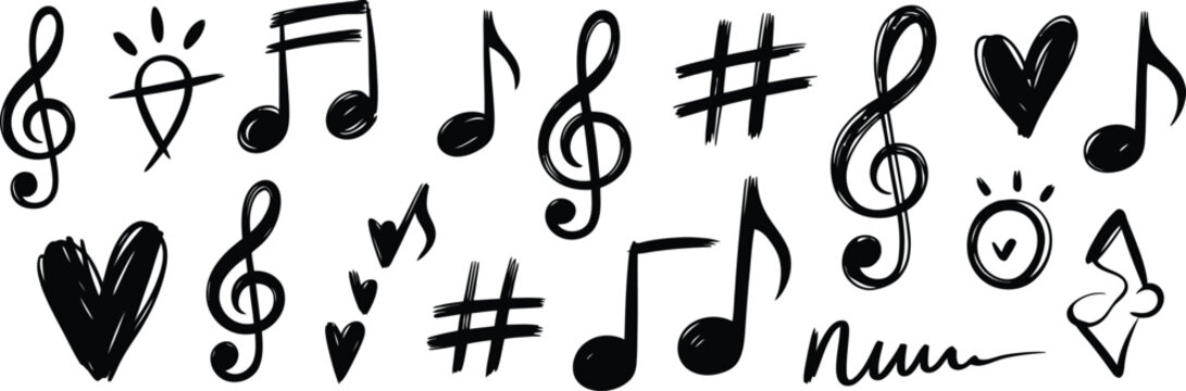 Musical notes hearts and symbols music notes treble clef