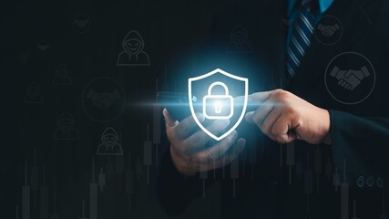 Financial technology, business and investment. Mutual funds for investing in the stock market and digital assets. Businessman analyzes financial data on graphs modern business goal concept.