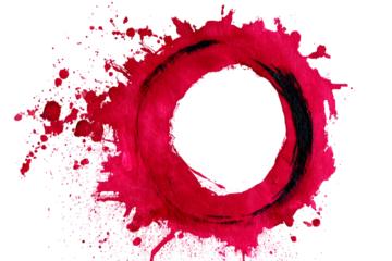 Crimson paint splash circle on black background - art design for creative projects