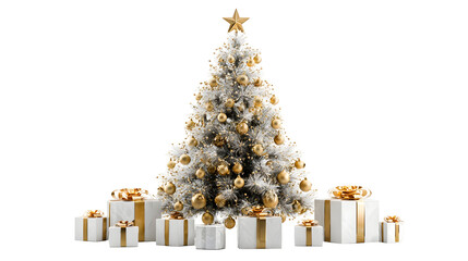 Elegant christmas tree with golden decorations and gift boxes for festive holiday decor