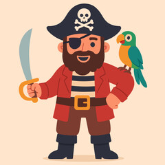 Pirate with a parrot and sword. Vector illustration.