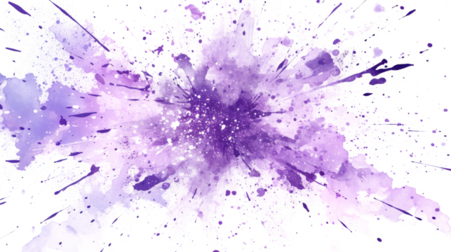 Purple paint splatter explosion on white background