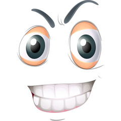 Close Up of a Cartoon Face Expressing Mischief and Delight with Wide Eyes and a Grinning Mouth on a Transparent Background