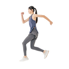 ジャンプするスポーツウェアの女性　手作業で精密に切り抜いた背景透過全身写真PNG