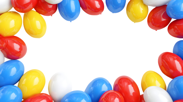 Festive celebration with colorful red, yellow, and blue balloons for parties