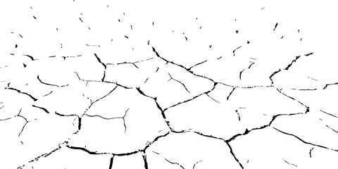 Obraz premium Vector illustration of cracked dry ground texture showing parched soil and drought effect. Black and white cracked earth background symbolizing climate change, arid environment, and dehydration.