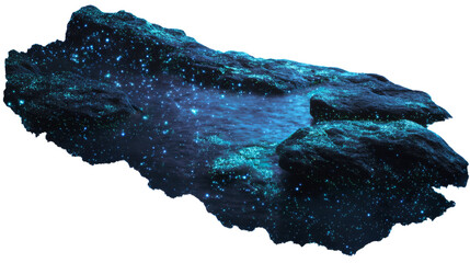 Fantasy island with glowing starry cave