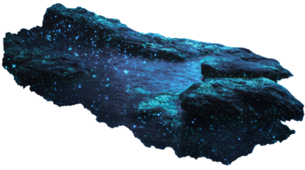 Fantasy island with glowing starry cave