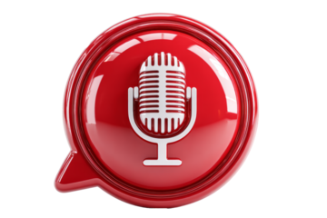 Glossy Red Button with Microphone Icon