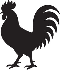 Silhouette of a proud rooster standing tall with its tail feathers spread