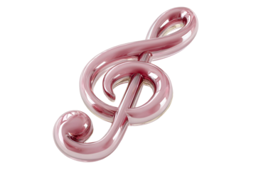 Glossy pink treble clef on white background - music symbol artwork
