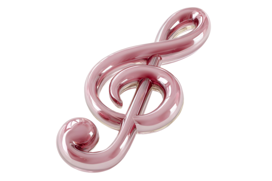 Glossy pink treble clef on white background - music symbol artwork - Powered by Adobe
