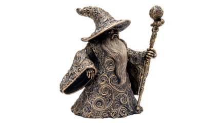 Majestic gold wizard figurine with elaborate design for decoration and collection