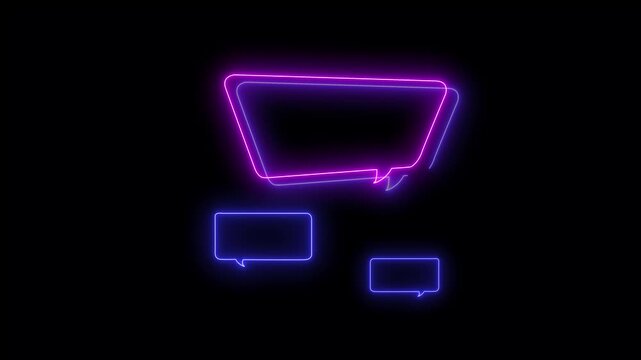 Glowing Neon Speech Bubbles in Purple and Blue on Black Background chat bubble message