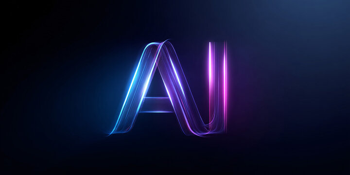 Neon AI logo with glowing gradient futuristic technology design and artificial intelligence text