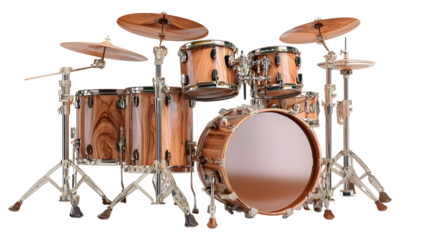 Realistic drum kit with polished wood texture and metallic hardware for music enthusiasts