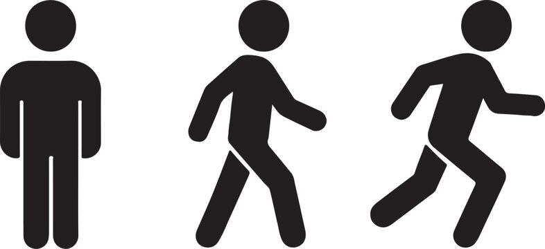 Man Standing, Walking, and Running Icon Set &ndash; People Symbols and Vector Illustration