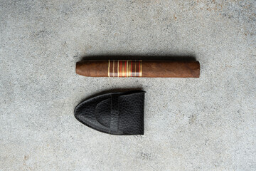 Cuban cigar on the stone table