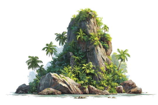 Tropical island with lush jungle and steep rocky formations