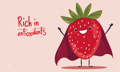 Superhero strawberry nutrient-packed antioxidants healthy eating fun illustration vibrant background playful concept