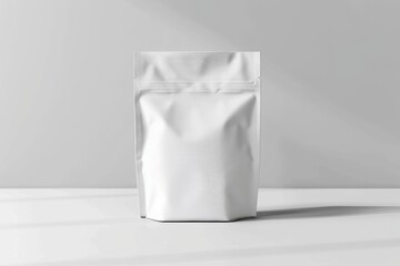 Realistic white doypack pouch standing on table is perfect for presenting your design