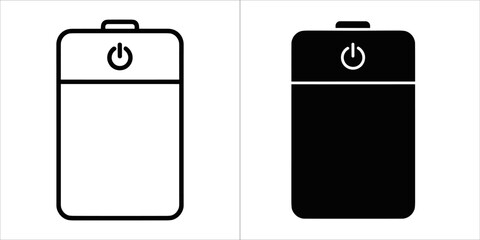 Battery icon with power symbol, black and white